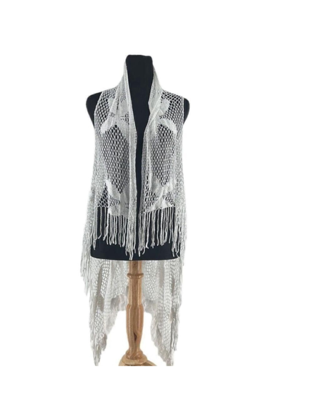 Joseph Ribkoff boho vest open knit cover up floral swim summer cover up one size